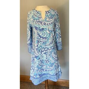 Coolibar Oceanside Tunic Dress XS Blue Paisley 3/4 Sleeve UPF 50+ Golf Outdoor